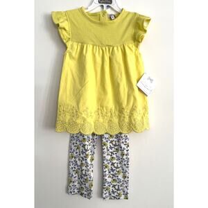 NWT Quiltex Girls Floral Summer Yellow 2 PC Set Sz 3T